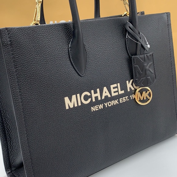 MICHAEL KORS 
Mirella Medium Pebbled Leather Tote Bag BLACK COLOR - Picture 6 of 15